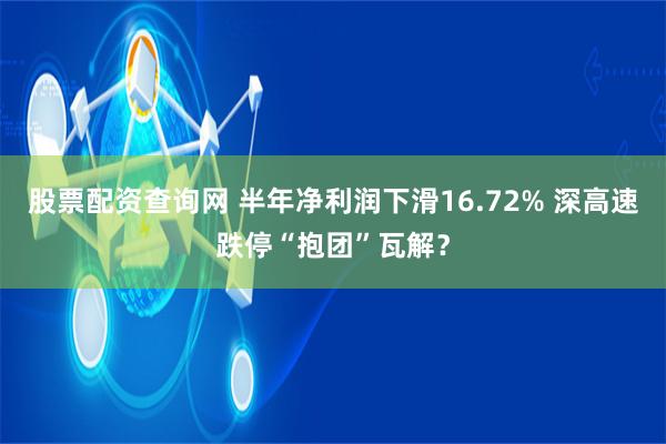 股票配资查询网 半年净利润下滑16.72% 深高速跌停“抱团”瓦解？